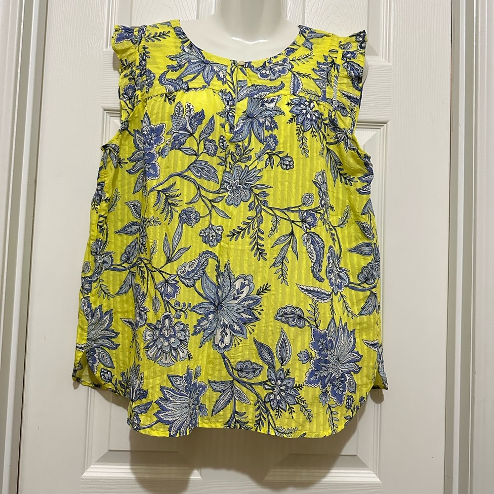 Women’s Ann Taylor LOFT Garden Smocked Split Neck Flutter Ruffle Top, Large